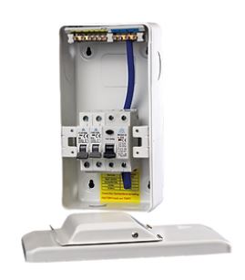 WCED metal 4 way garage unit c/w 63A RCD, 6+16A MCB