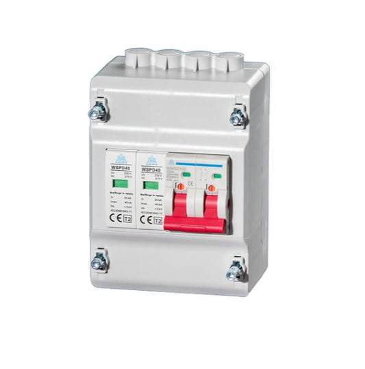 WCED 4 module mini plastic enclosure with main switch and surge protection