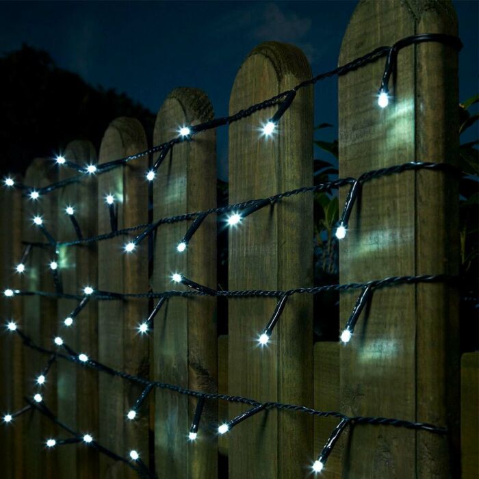 10m Indoor & Outdoor Battery Fairy Lights, White LEDs, Green Cable