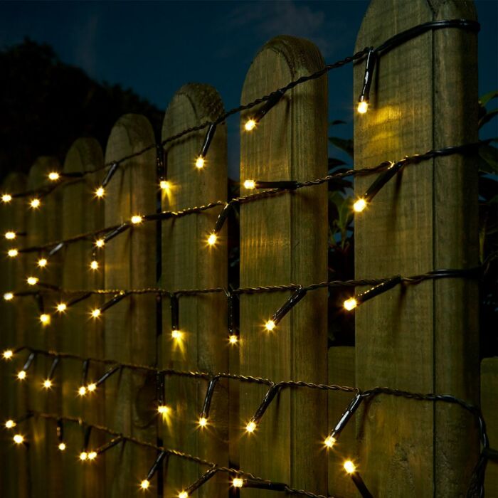 10m Indoor & Outdoor Battery Fairy Lights, Warm White LEDs, Green Cable