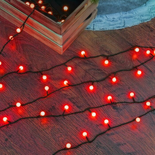 5m Red ConnectGo® Outdoor LED Berry Lights, Connectable, Dark Green Cable, 50 LEDs
