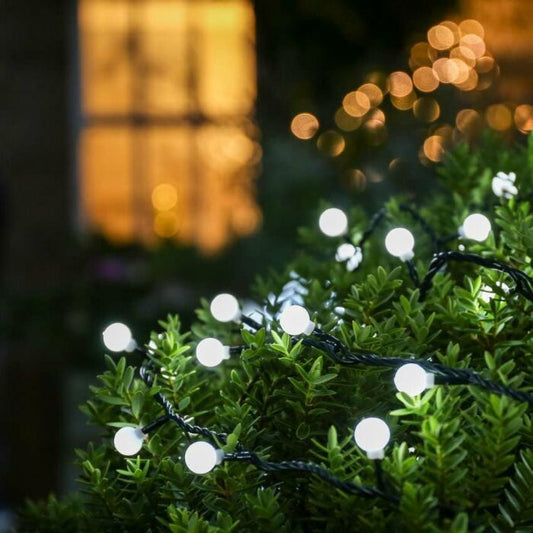 5m White ConnectGo® Outdoor LED Berry Lights, Connectable, Dark Green Cable, 50 LEDs