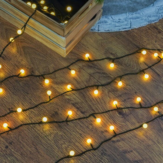 5m Warm White ConnectGo® Outdoor LED Berry Lights, Connectable, Dark Green Cable, 50 LEDs