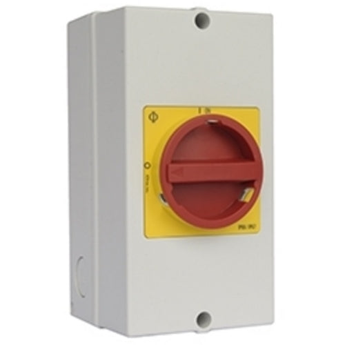 AC Switch - 4 Pole 63A 3 phase Isolator Switch in Enclosure (250x145x107mm)