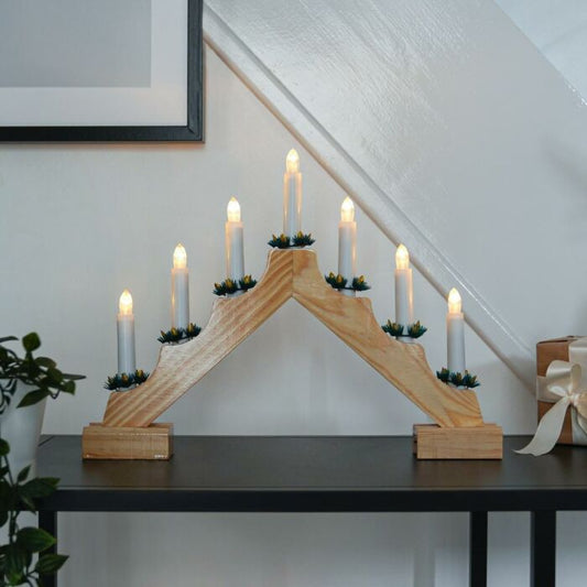 40cm Battery Wooden Candle Bridge, 7 Warm White LEDs