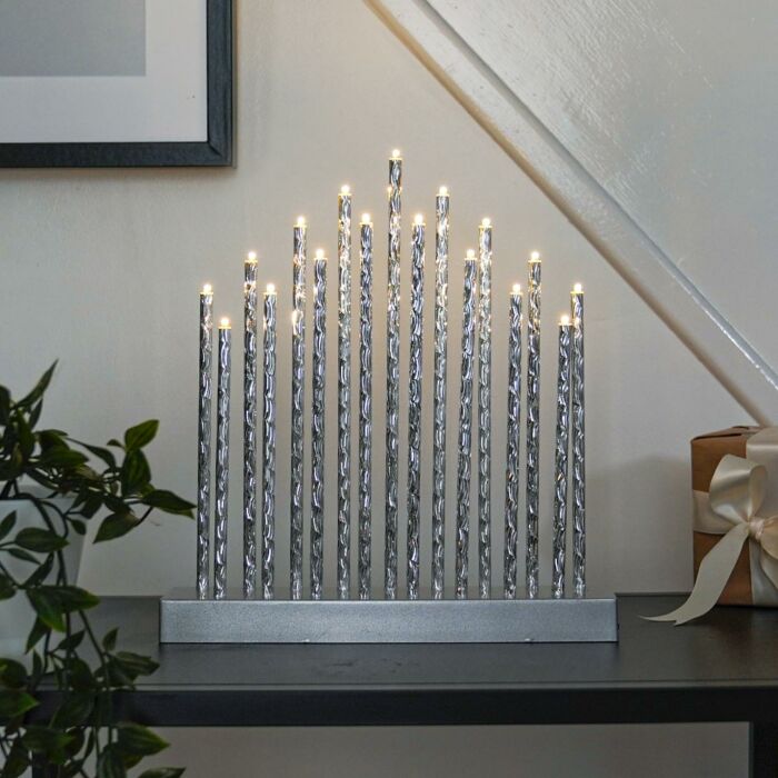 29cm Battery Silver Candle Bridge, 17 Warm White LEDs