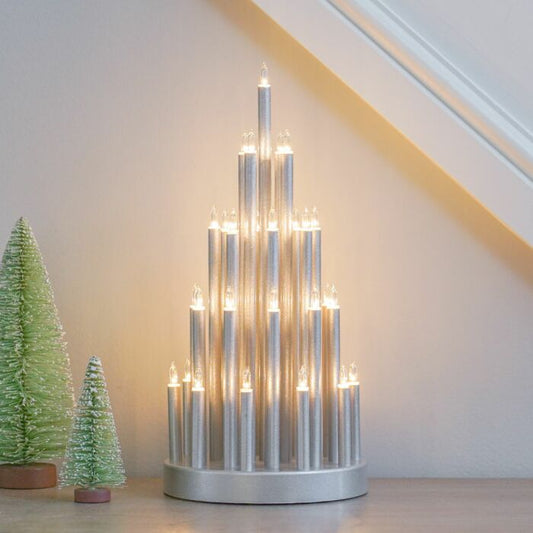 33cm Silver Tiered Effect Candle Bridge, 33 Warm White LEDs