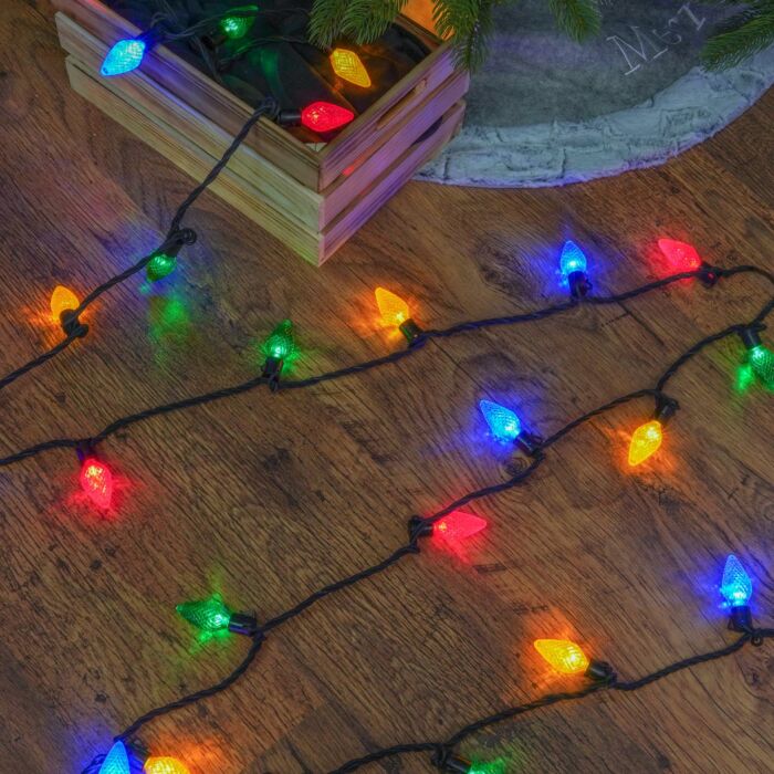 10m Multi Coloured ConnectPro® Large Pinecone String Lights, Connectable, Black Rubber Cable, 50 LEDs