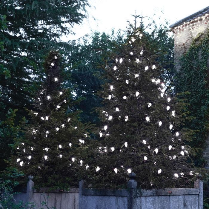 10m White ConnectPro® Large Pinecone String Lights, Connectable, Black Rubber Cable, 50 LEDs