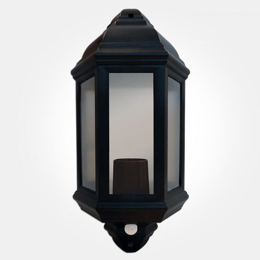 60W Max Black 110°PIR Polycarbonate Half Lantern - IP44