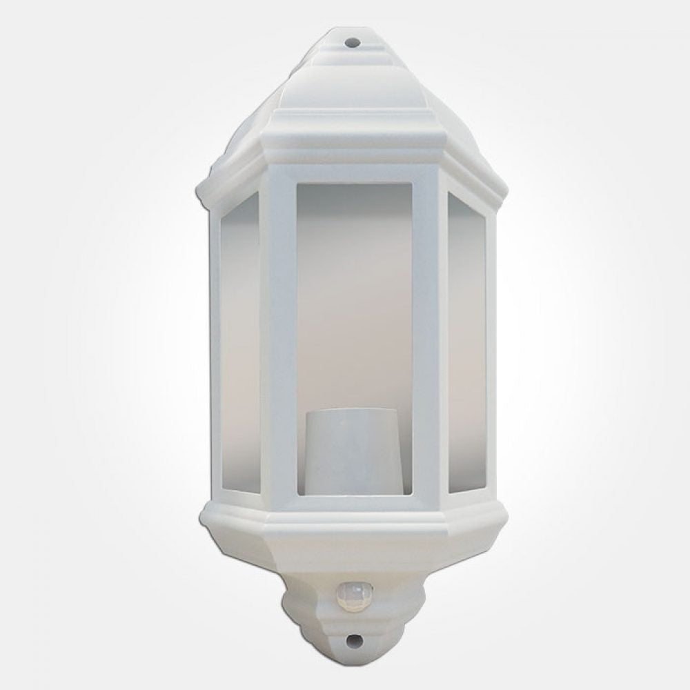 60W Max White 110°PIR Polycarbonate Half Lantern - IP44