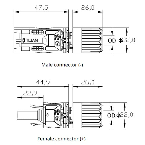 TLIAN T4 Cable Couplers (Pair - 1 Male - 1 Female)