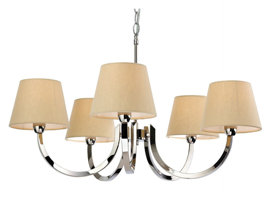 Fairmont 5 Light FittingPolished Stainless Steel with Cream Linen Shades