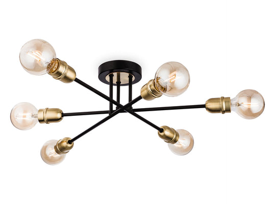 Trident Flush Ceiling Fitting Black with Brushed Brass