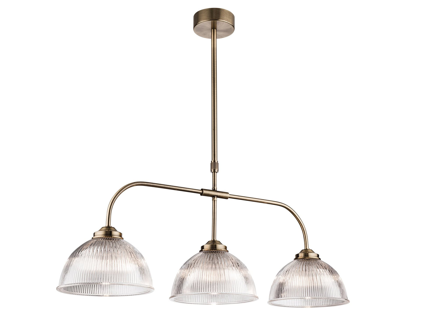 Ashford 3 Light PendantAntique Brass with Clear Ribbed Glass