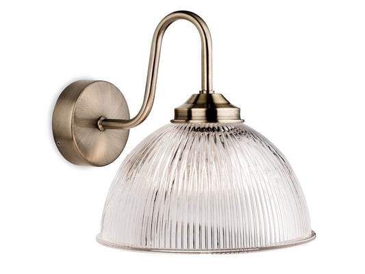 Ashford Wall LightAntique Brass with Clear Ribbed Glass