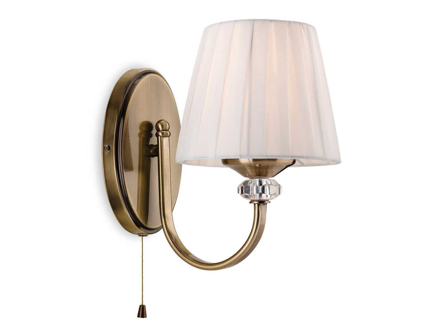 Langham Single Wall (Switched)Antique Brass with Pleated Cream Shade