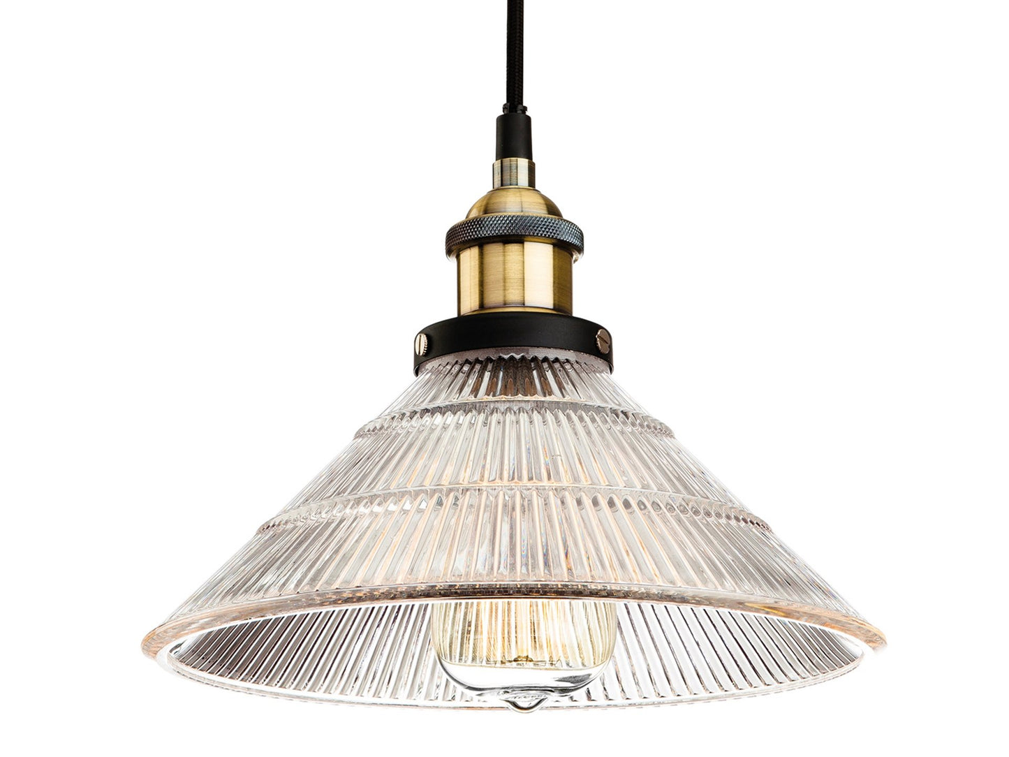 Empire Pendant Antique Brass with Clear Fluted Glass