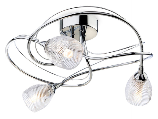 Henley 3 Light Flush Ceiling Fitting Chrome with Clear Decorative Glass