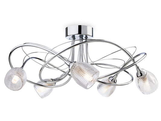 Henley 5 Light Flush Ceiling Fitting Chrome with Clear Decorative Glass
