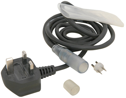 Rope light power cable with plastic sleeve and end cap (UK version)