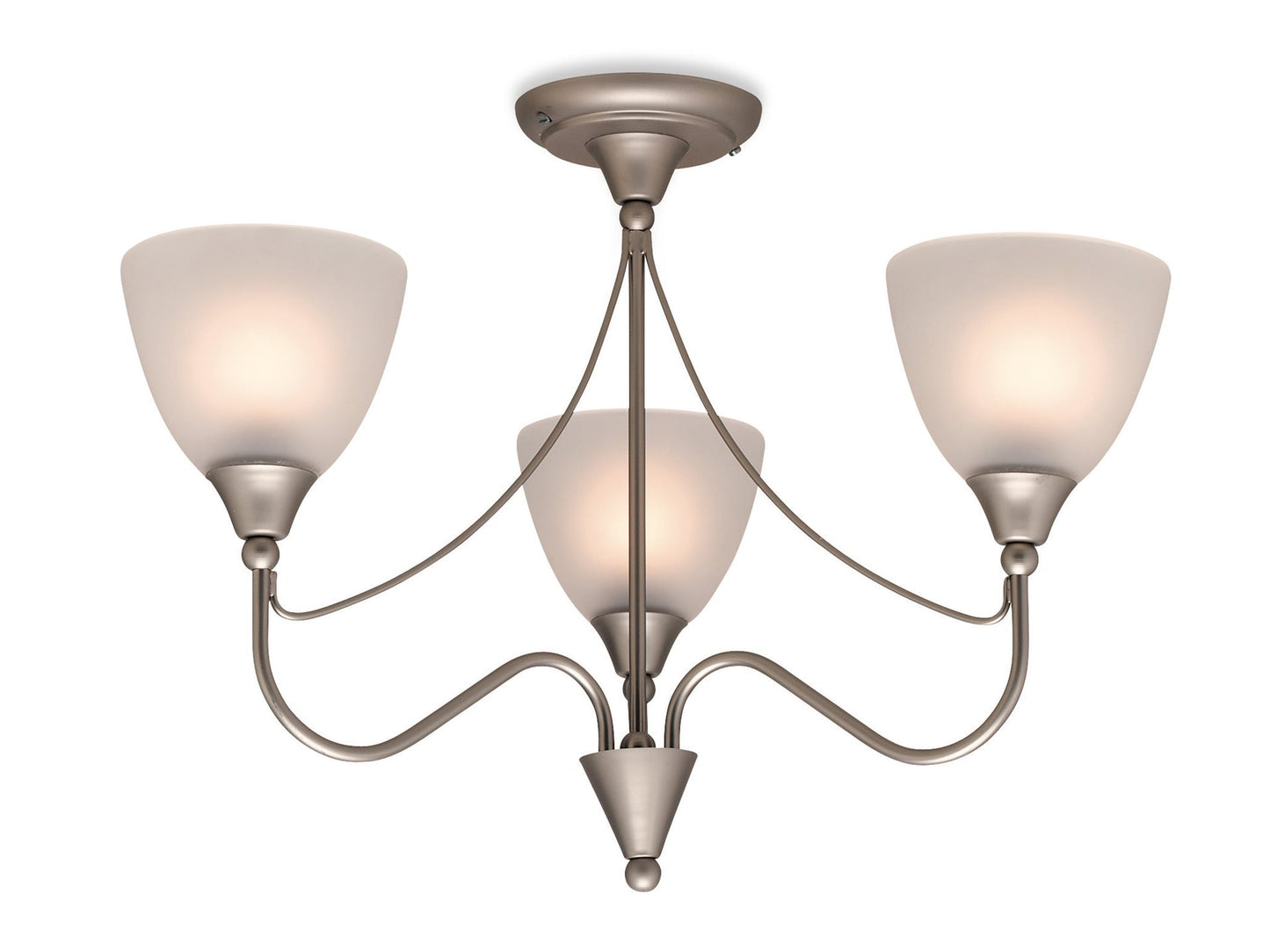 Santana 3 Light Flush Ceiling Fitting Satin Steel with Opal Glass