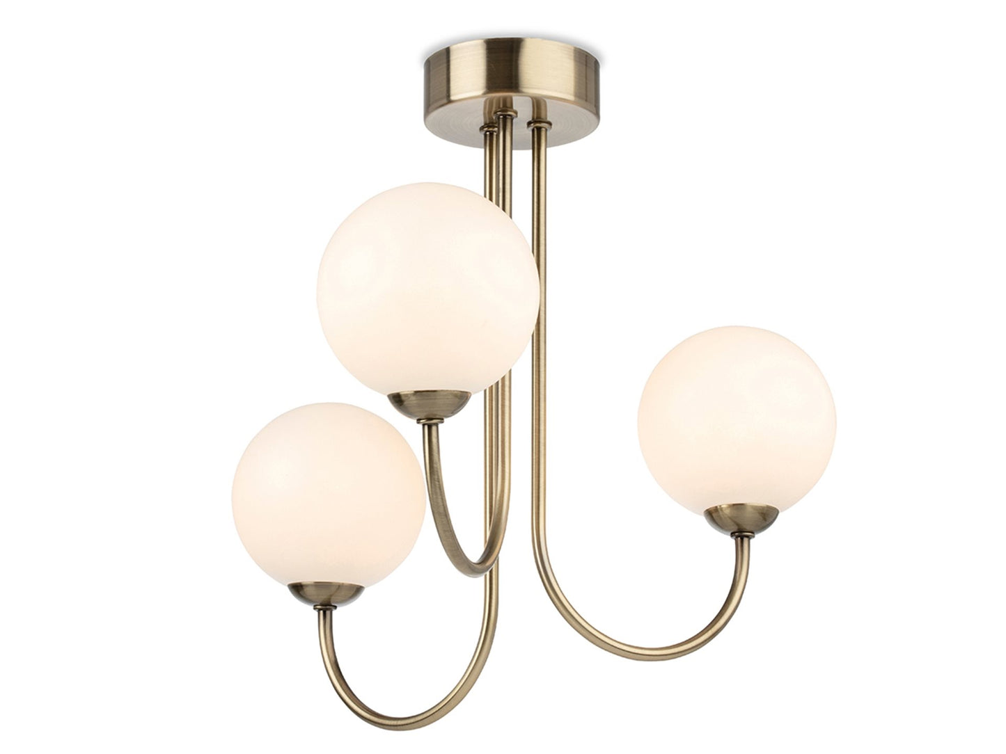 Lyndon 3 Light Flush Ceiling Fitting Antique Brass with Opal White Glass