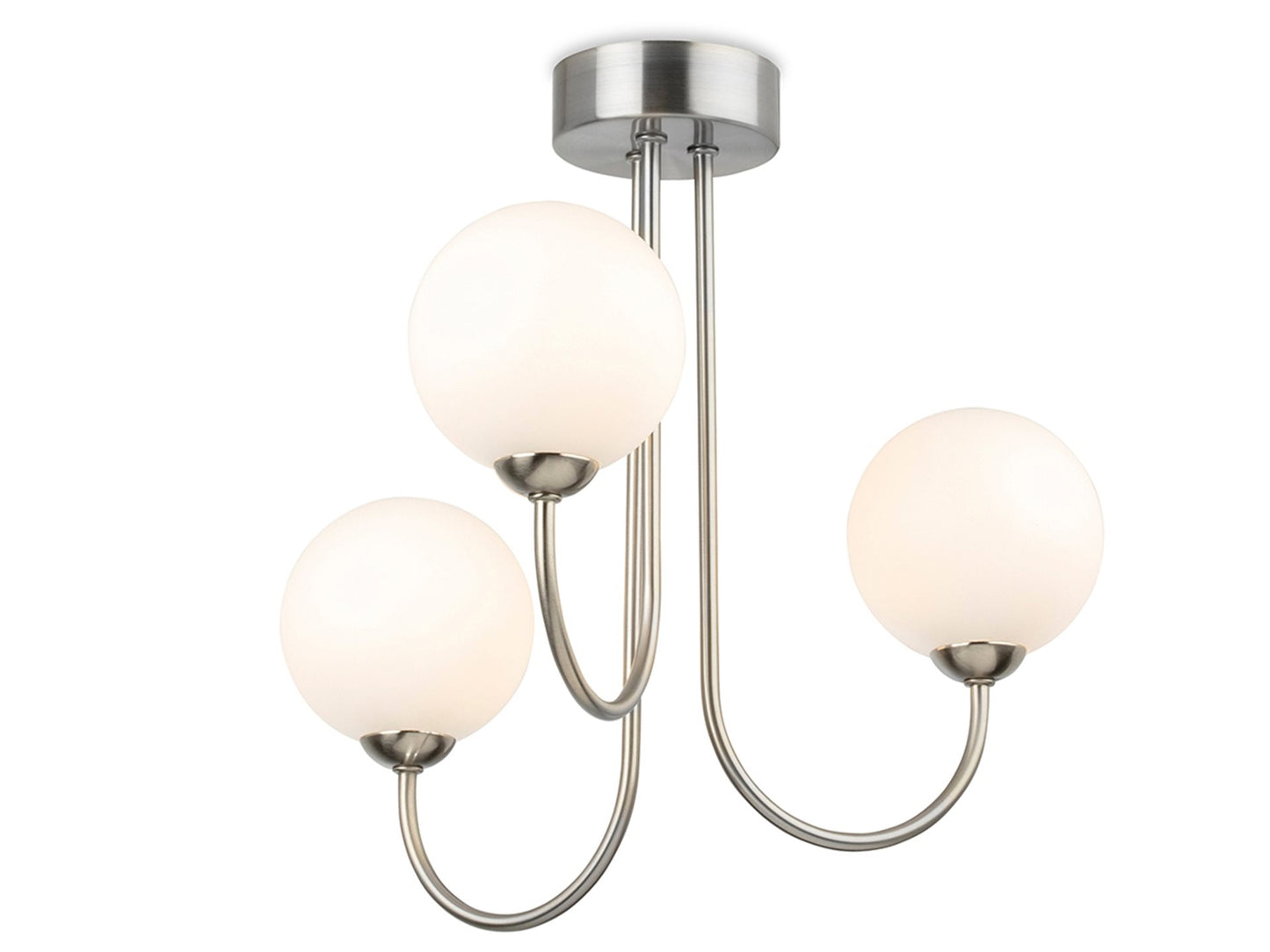 Lyndon 3 Light Flush Ceiling Fitting Brushed Steel with Opal White Glass