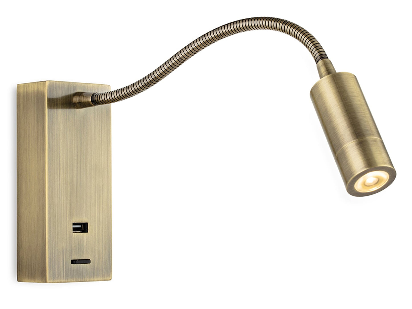 Clifton LED Flexi Wall Light with USB PortAntique Brass