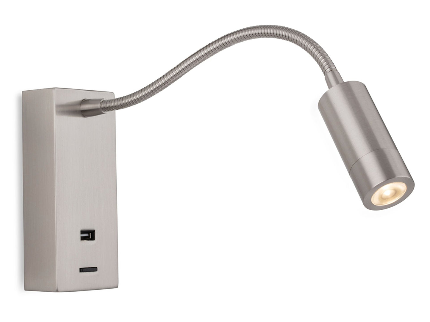 Clifton LED Flexi Wall Light with USB PortBrushed Steel