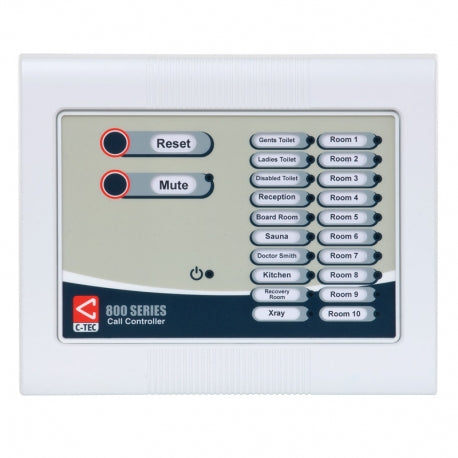 C-TEC NC910F 10 Zone Master Call Controller, flush c/w 12V 300mA PSU, relay, reset & mute/accept buttons