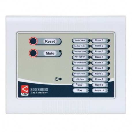C-TEC NC920F 20 Zone Master Call Controller, flush c/w 12V 300mA PSU, relay, reset & mute/accept buttons