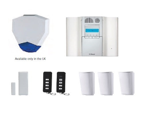 Visonic PMGT64HEXKIT 3 PIR PowerMaster GT64 hex kit with 3 PIRs. Includes: 1 x 64 zone GT64 wireless control panel, 3 x MP802 PIRs, 2 x KF-235 Keyfobs, 1 x MC303V white vanishing contact, 1 x SR-740 Hex siren