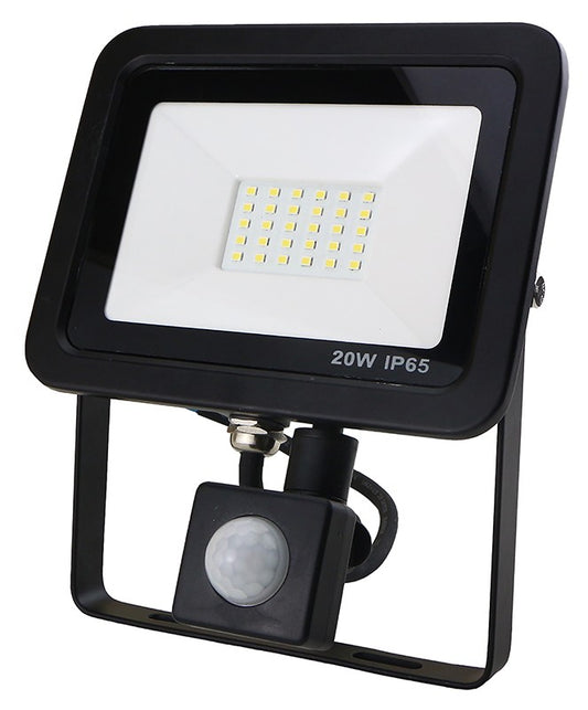 20W SMD AC Floodlight PIR - 6000k - Black