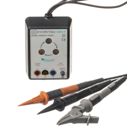 3 Phase Rotation Meter with intuitive rotating disc and fused test leads