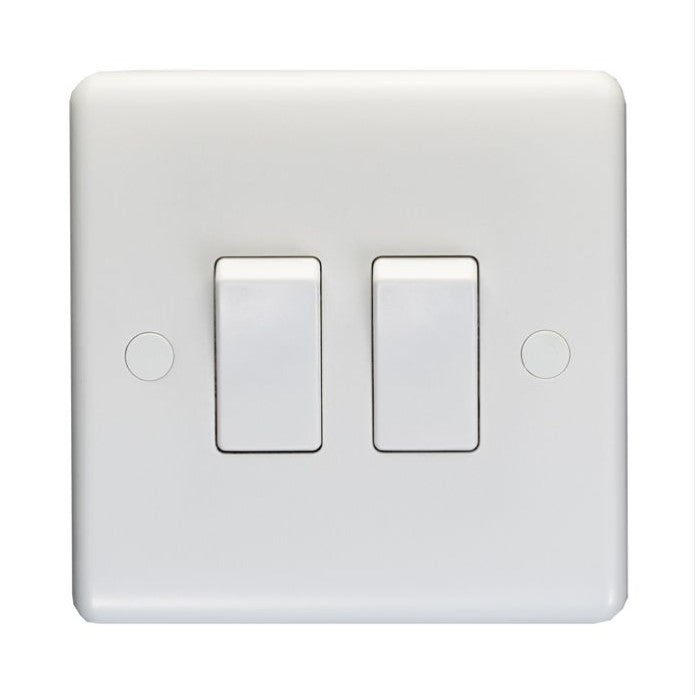 White Plastic 10A 2 Gang 2 Way Switch - PL3022