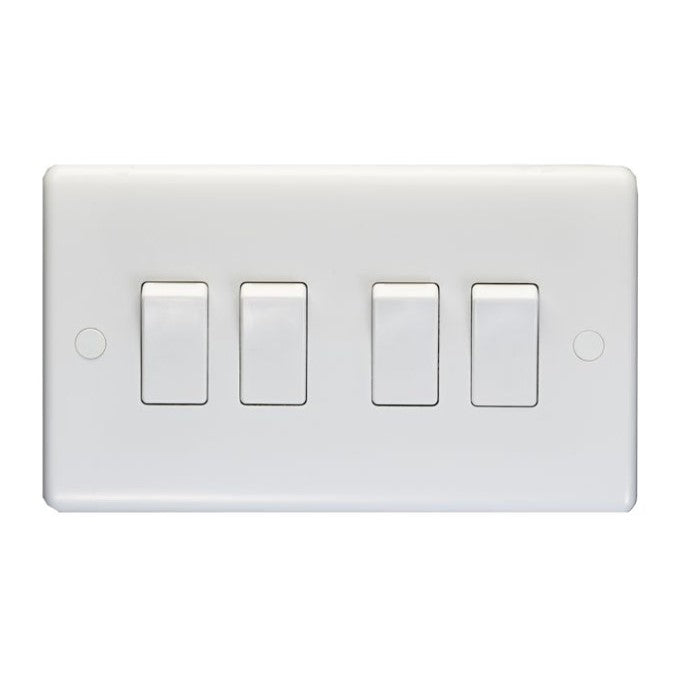 White Plastic 10A 4 Gang 2 Way Switch - PL3042