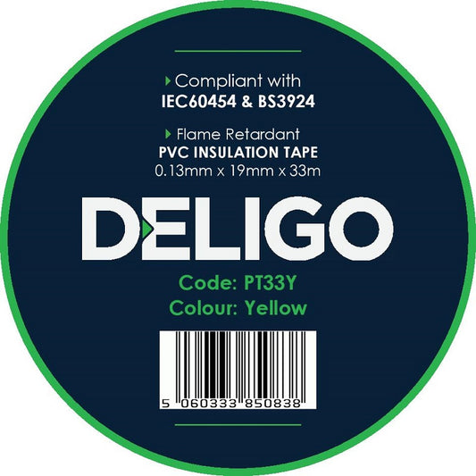 19mm x 33m PVC Insulation Tape Yellow - PT33Y