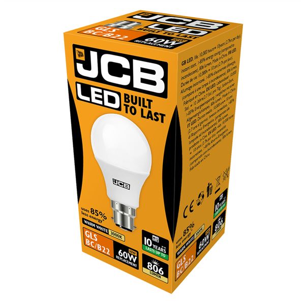 JCB LED A60 806lm Opal B22 3000K - S10989