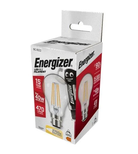 Energizer LED Filament GLS B22 (BC) 470lm 5W 2,700K (Warm White) - S12849