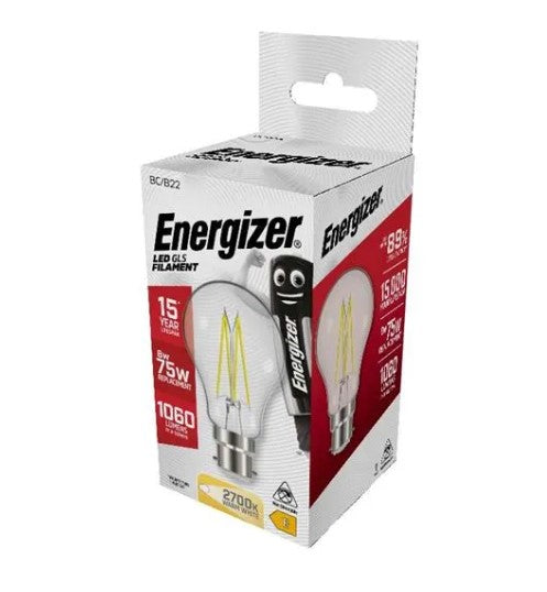 Energizer LED Filament GLS B22 (BC) 1,060lm 8W 2,700K (Warm White) - S12857