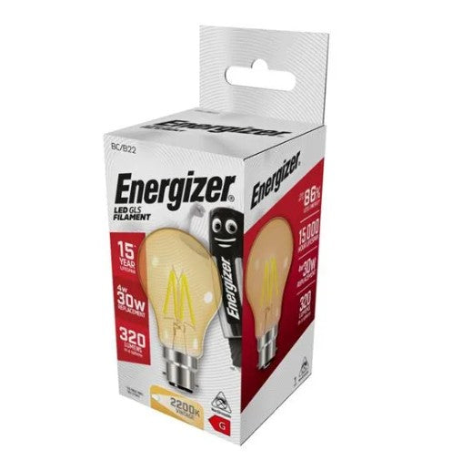 Energizer LED Filament Gold LED GLS B22 (BC) 320lm 4W 2,700K (Warm White) - S12859