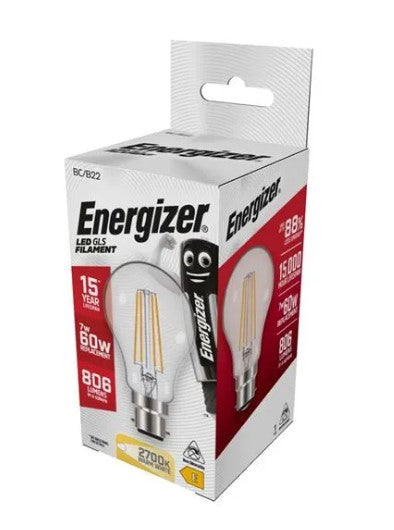 Energizer LED Filament GLS B22 (BC) 806lm 7W 2,700K (Warm White) - S12864