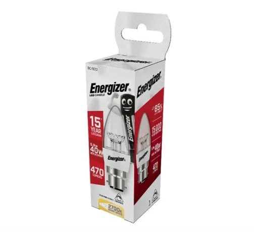 Energizer LED Candle 6.5W 470LM Clear B22 Warm White  - Dimmable - S8854