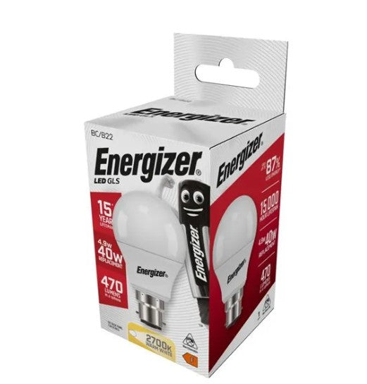 Energizer LED GLS B22 (BC) 470lm 4.9W 2,700K (Warm White) - S8857