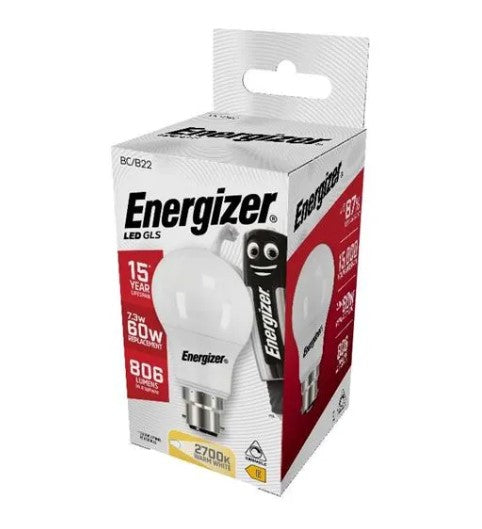 Energizer LED GLS B22 (BC) 806lm 7.3W 2,700K (Warm White) Dimmable - S9420
