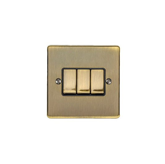 Antique Brass 3 Gang 10A 2 Way Switch with Black Trim - EN3SWABB