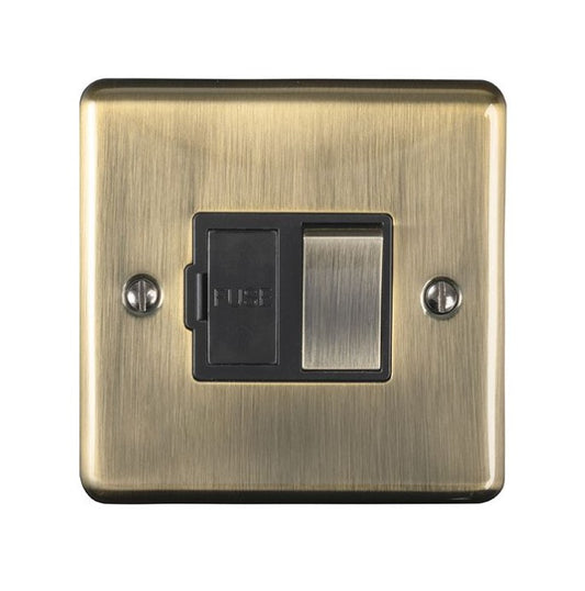 Antique Brass 13A DP Switched Fused Spur with Black Trim - ENSWFABB