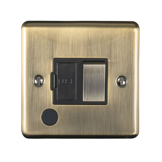 Antique Brass 13A DP Switched Fused Spur with Flex Outlet and Black Trim - ENSWFFOABB