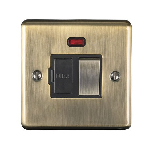 Antique Brass 13A DP Switched Fused Spur with Neon and Black Trim - ENSWFNABB